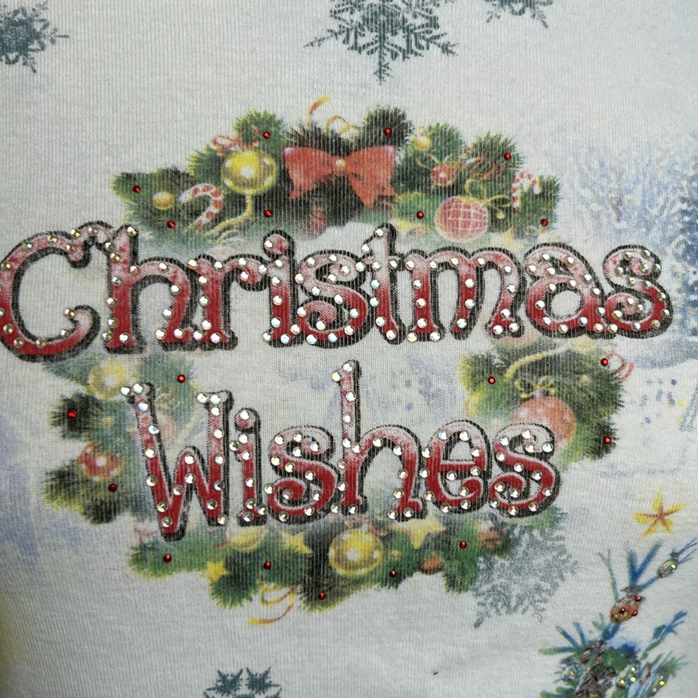 Studio Gem Embellished Christmas Wishes 3/4 Sleeve Top‎ Snowflakes Snowman L/XL - Picture 10 of 16